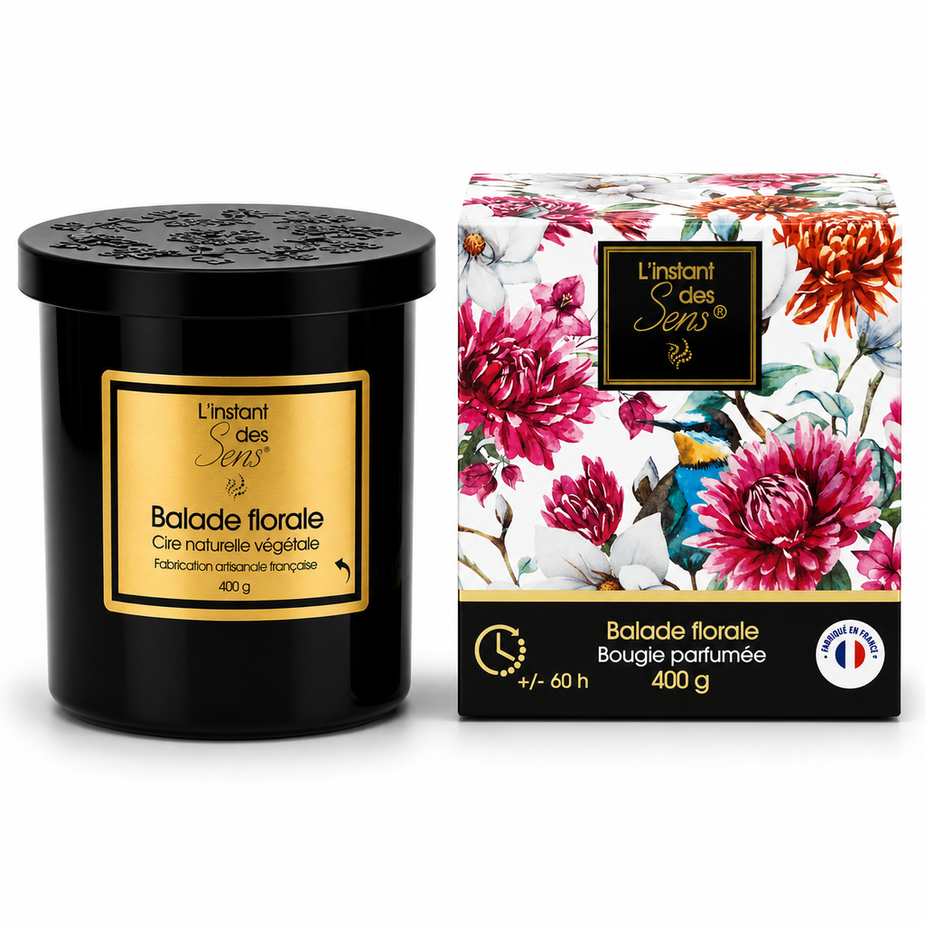 Bougie cire de soja 100% naturelle - Balade Florale - 400g