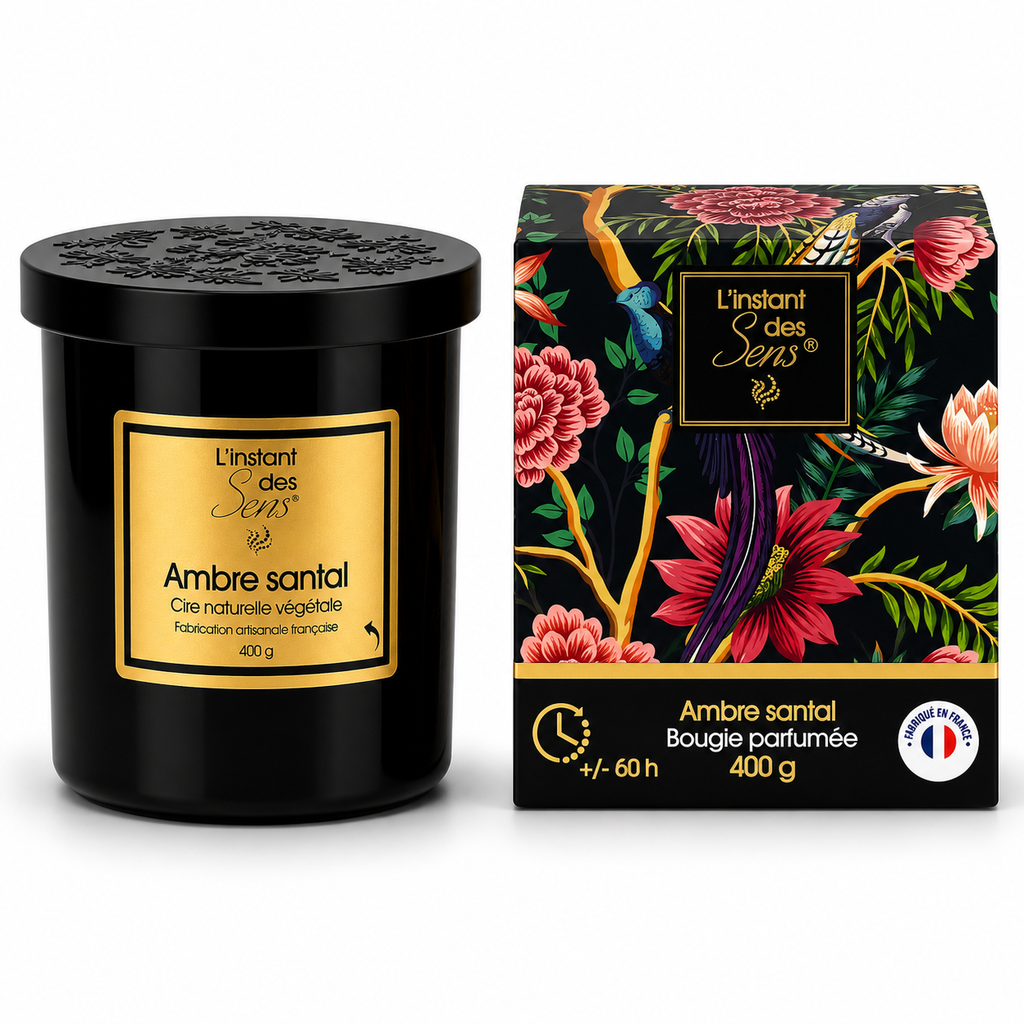 Bougie cire de soja 100% naturelle - Ambre Santal - 400g