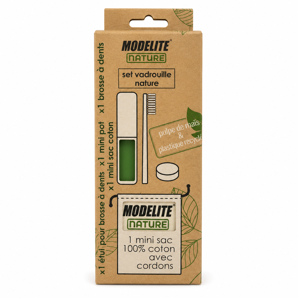 Set vadrouille : 1 sac coton + 1 brosse à dents + étui + 1 mini pot