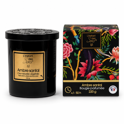 [PDABP0019] Bougie cire de soja 100% naturelle - Ambre Santal - 220g